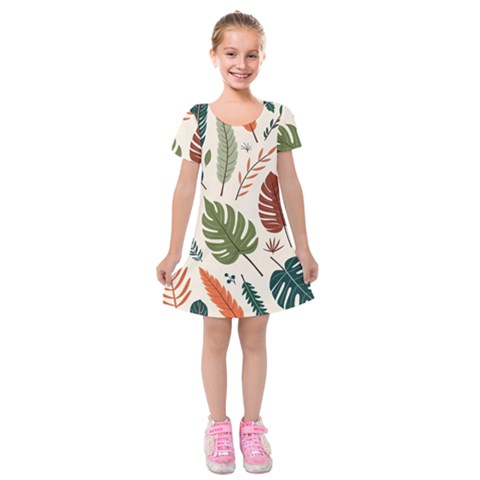 Leaves Autumn Kids  Short Sleeve Velvet Dress from ArtsNow.com