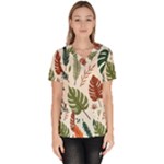 Leaves Autumn Women s V-Neck Scrub Top