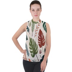 Mock Neck Chiffon Sleeveless Top 