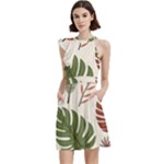 Leaves Autumn Cocktail Party Halter Sleeveless Dress With Pockets