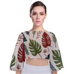 Leaves Autumn Tie Back Butterfly Sleeve Chiffon Top