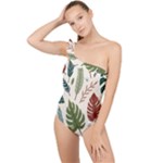 Leaves Autumn Frilly One Shoulder Swimsuit