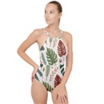 Leaves Autumn High Neck One Piece Swimsuit