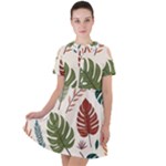 Leaves Autumn Short Sleeve Shoulder Cut Out Dress 