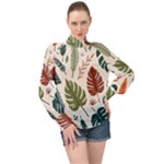 Leaves Autumn High Neck Long Sleeve Chiffon Top