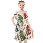 Leaves Autumn Kids  Cut Out Shoulders Chiffon Dress