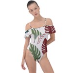 Leaves Autumn Frill Detail One Piece Swimsuit