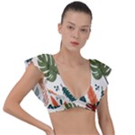 Leaves Autumn Plunge Frill Sleeve Bikini Top