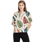 Leaves Autumn One Shoulder Cut Out T-Shirt