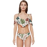 Leaves Autumn Ruffle Edge Tie Up Bikini Set	