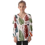 Leaves Autumn Kids  V Neck Casual Top