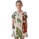 Leaves Autumn Kids  Short Sleeve Pinafore Style Dress