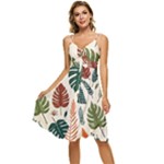 Leaves Autumn Sleeveless Tie Front Chiffon Dress