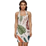 Leaves Autumn Sleeveless Wide Square Neckline Ruched Bodycon Dress