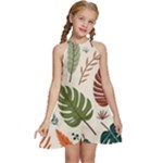 Leaves Autumn Kids  Halter Collar Waist Tie Chiffon Dress