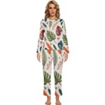 Leaves Autumn Womens  Long Sleeve Lightweight Pajamas Set