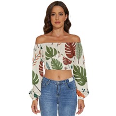 Long Sleeve Crinkled Weave Crop Top 