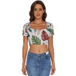 Leaves Autumn Short Sleeve Square Neckline Crop Top 