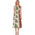 Leaves Autumn V-Neck Drawstring Shoulder Sleeveless Maxi Dress