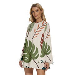 Round Neck Long Sleeve Bohemian Style Chiffon Mini Dress 