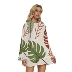 Round Neck Long Sleeve Bohemian Style Chiffon Mini Dress 