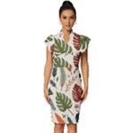 Leaves Autumn Vintage Frill Sleeve V-Neck Bodycon Dress