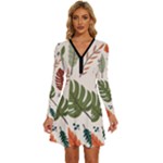 Leaves Autumn Long Sleeve Deep V Mini Dress 