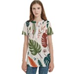 Leaves Autumn Women s Zip Front V-Neck Short Sleeve Casual Top Pocket Shirt