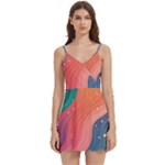 Art Abstract Pattern Body Wrap Sleeveless V-Neck Mini Dress