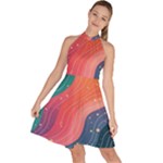 Art Abstract Pattern Sleeveless Halter Neck A-Line Dress