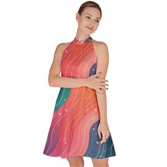 Sleeveless Halter Neck A-Line Dress 