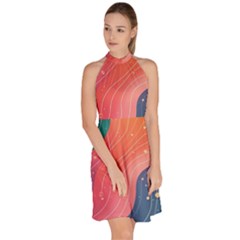 Sleeveless Halter Neck A-Line Dress 