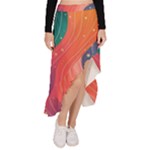 Art Abstract Pattern Asymmetrical Ruffle Hem Skirt 