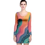 Art Abstract Pattern Long Sleeve Velvet Bodycon Dress