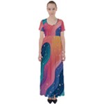 Art Abstract Pattern High Waist Short Sleeve Maxi Dress