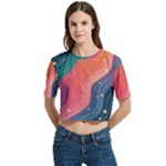 Art Abstract Pattern Women s Round Neck Short Sleeve Crop Top