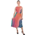 Art Abstract Pattern Midi Tie-Back Chiffon Dress