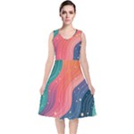 Art Abstract Pattern V-Neck Midi Sleeveless Dress 