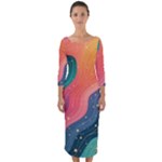 Art Abstract Pattern Quarter Sleeve Midi Bodycon Dress