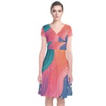 Art Abstract Pattern Short Sleeve Front Wrap Dress