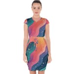 Art Abstract Pattern Capsleeve Drawstring Dress 