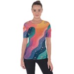 Art Abstract Pattern Shoulder Cut Out Short Sleeve Top