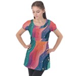 Art Abstract Pattern Puff Sleeve Tunic Top