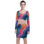 Art Abstract Pattern Long Sleeve Crop Top & Bodycon Skirt Set