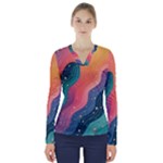 Art Abstract Pattern V-Neck Long Sleeve Top