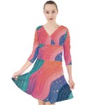 Art Abstract Pattern Quarter Sleeve Front Wrap Dress