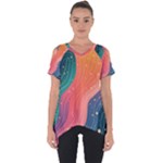 Art Abstract Pattern Cut Out Side Drop T-Shirt