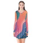 Art Abstract Pattern Long Sleeve V-neck Flare Dress