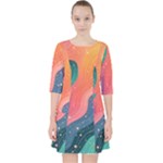 Art Abstract Pattern Quarter Sleeve Pocket Dress