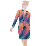 Art Abstract Pattern Button Long Sleeve Dress